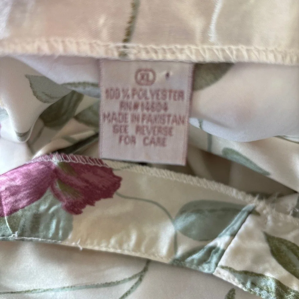 Vintage Floral Satin Slip Dress XL Cream Rose‎ Print Ruffle Back Midi Dress